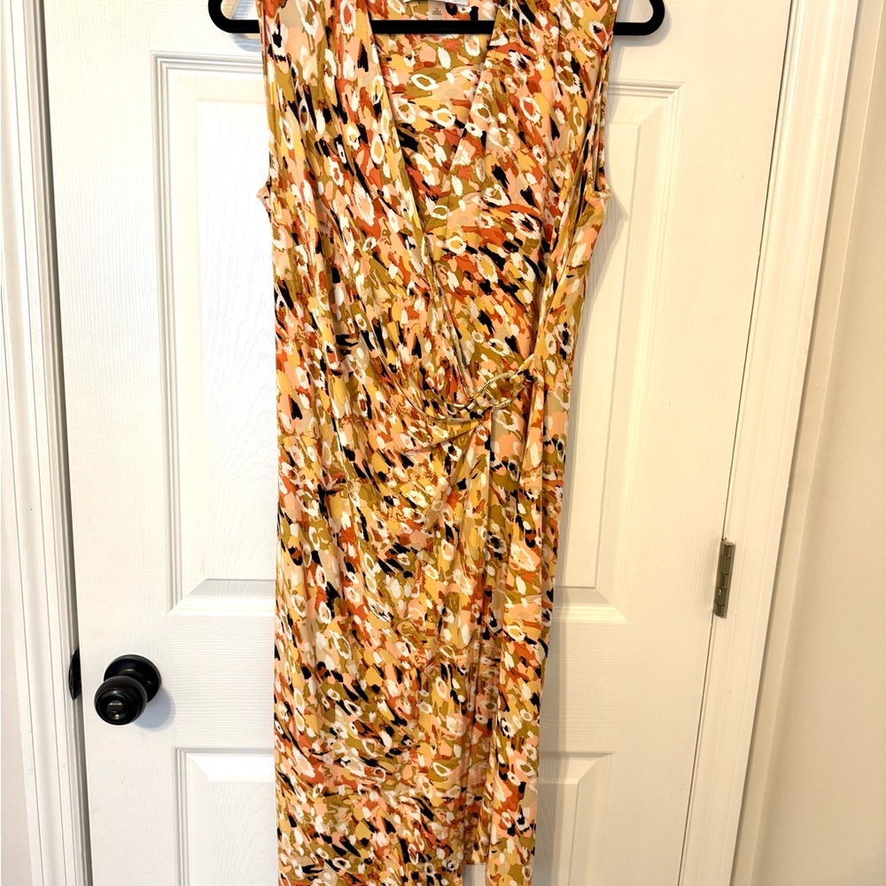 Kasper Yellow and Orange Sheath Midi Dress